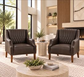 (Set of 2) Leather Accent Chairs