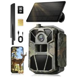 4G LTE Cellular Trail Camera with 1-Year Free Data, Solar Powered 64MP 4K Game Camera, Auto Network Switching, GPS Tracking, App Control, No WiFi Requ