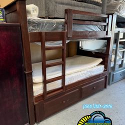 Twin Brown Bunk Bed With Mattresses Colchones Nuevos 