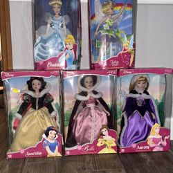 5 Disney Princess Porcelain Doll Brass Key Keepsake Collection