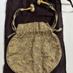 Fabindia Gold Mid Poly Silk Embroidered Potli Bag