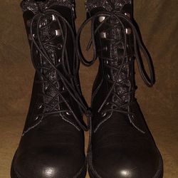 Rocket Dog Black Leather Lace Up Combat Boots Ankle Booties C345 Women's 9