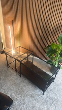Black Metal and Glass Side/Coffee Tables Set of 2