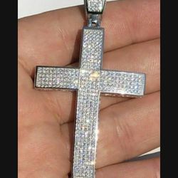 Real 925 Silver Large Iced Cross Pendant 2.5CT MOISSANITE Passes Diamond Tester