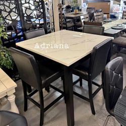 5-pc Counter Height Dining Set White Faux Marble Table Top 