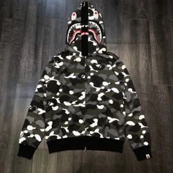 BAPE CITY CAMO SHARK WIDE FULL ZIP DOUBLE HOODIE 