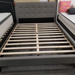 Brand New Gray Linen King Or CA King Platform Bedframe