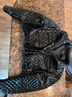 Fashion Nova Black Glossy Puffer Jacket - New