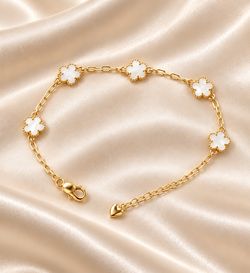 Gold Chain Bracelet with White Clover Charms