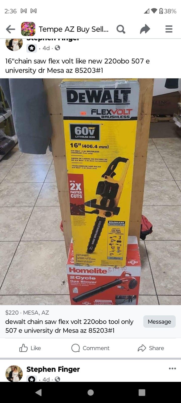 DeWalt 60v 16" Chainsaw