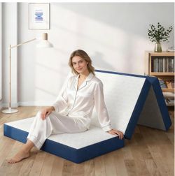 Trifold Mattress Twin 6 Inch, Foldable Gel Memory Foam Mattress Washable Cover, Cooling Gel Infused, Space Saving, CertiPUR-US, Folding Mattress for G