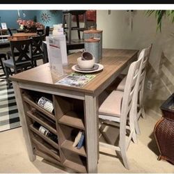 Counter Height Light Brown/White Dining Table And Bar Stools🌟5 Piece Kitchen/Dining Set💥Fastest Delivery 🚚 Great Financing Options ☑️