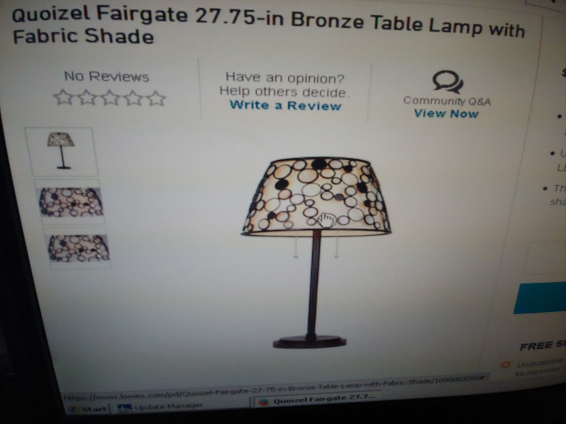 New in box Quoizel fairgate bronze table lamp with fabric shade