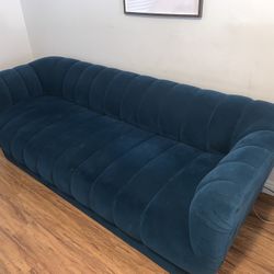 Tufted Blue Velvet Sofa
