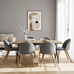 Homy Casa Lancelot 7PC Dining Set 63” Walnut Table with 6 Zomba Velvet Upholstered Chairs in Grey