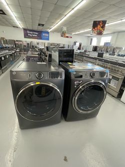 New GE Set Washer 5.0 Cu Ft Powe Steam and Dryer Gas 7.8 Cu Ft