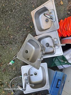 Stainless Steel Drop-In Sinks with Faucets – Lot of 4