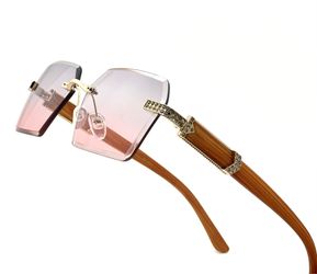 Sunglasses Diamond Cut Purple Pink Lens Classic Rimless Rhinestone Hip Hop Style Trendy Shades