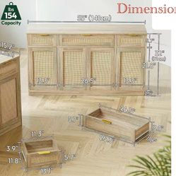 😀 55" Rattan Sideboard Buffet Cabinet with Storage, 4 Doors Credenza with Drawers, Console Cabinet for Living Room, Buffet Table