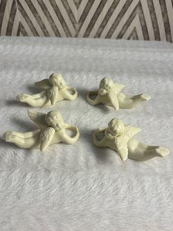 Four vintage white porcelain Christmas cherubs angels candle holders