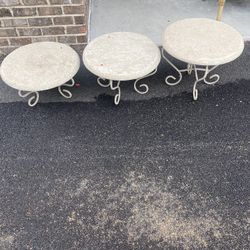 Set Of 3 Vintage Patio Plant Stand Tables 