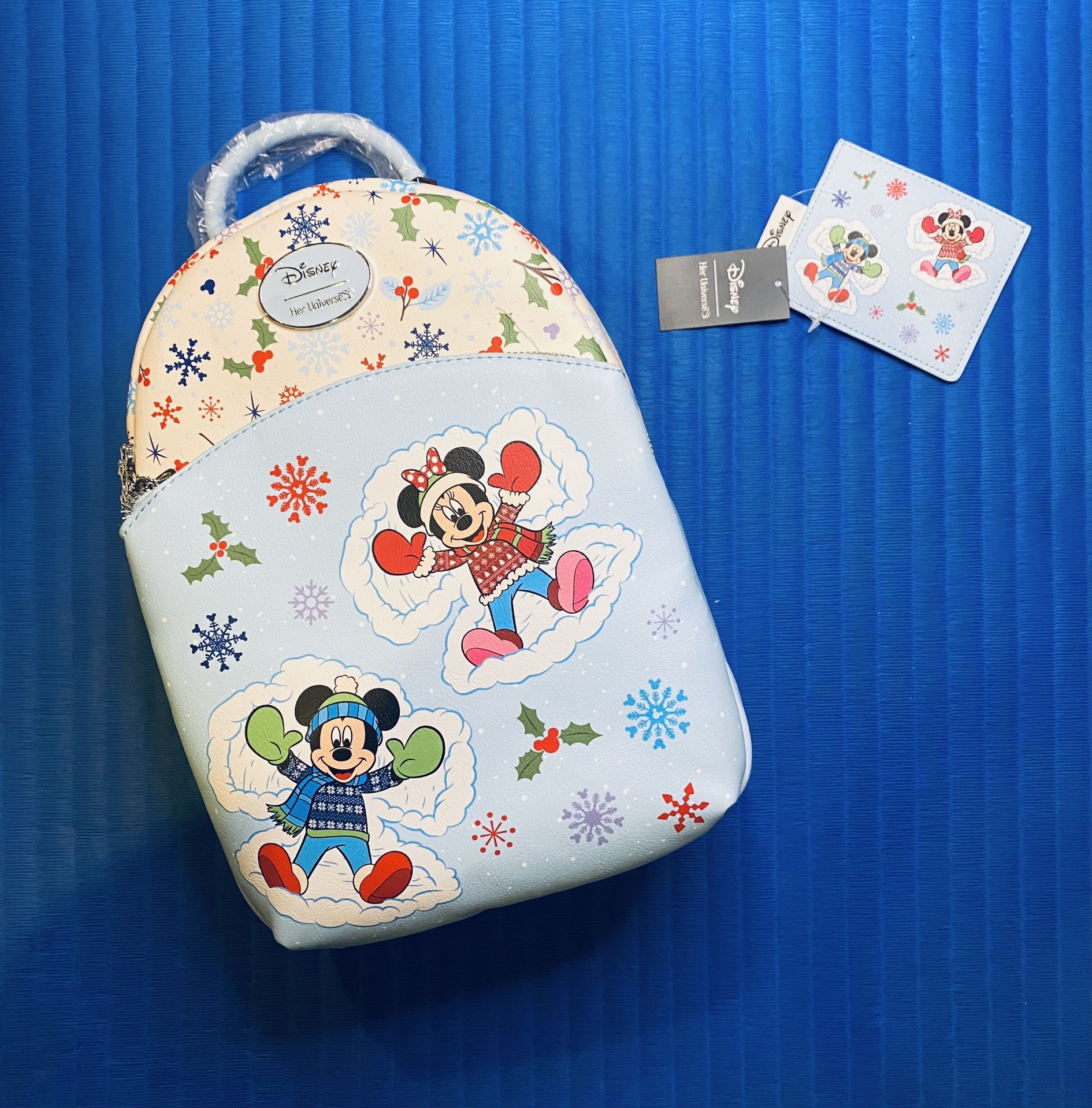 Her Universe (similar to Loungefly) Disney Mickey Minnie Christmas Mini Backpack and Matching Cardholder - NWTs
