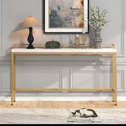 White & Gold Console Table – Modern Narrow Sofa Table (70.9”)