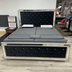 Luxurious Panel Bed Frame, Black/Silver Color, SKU#10B758K