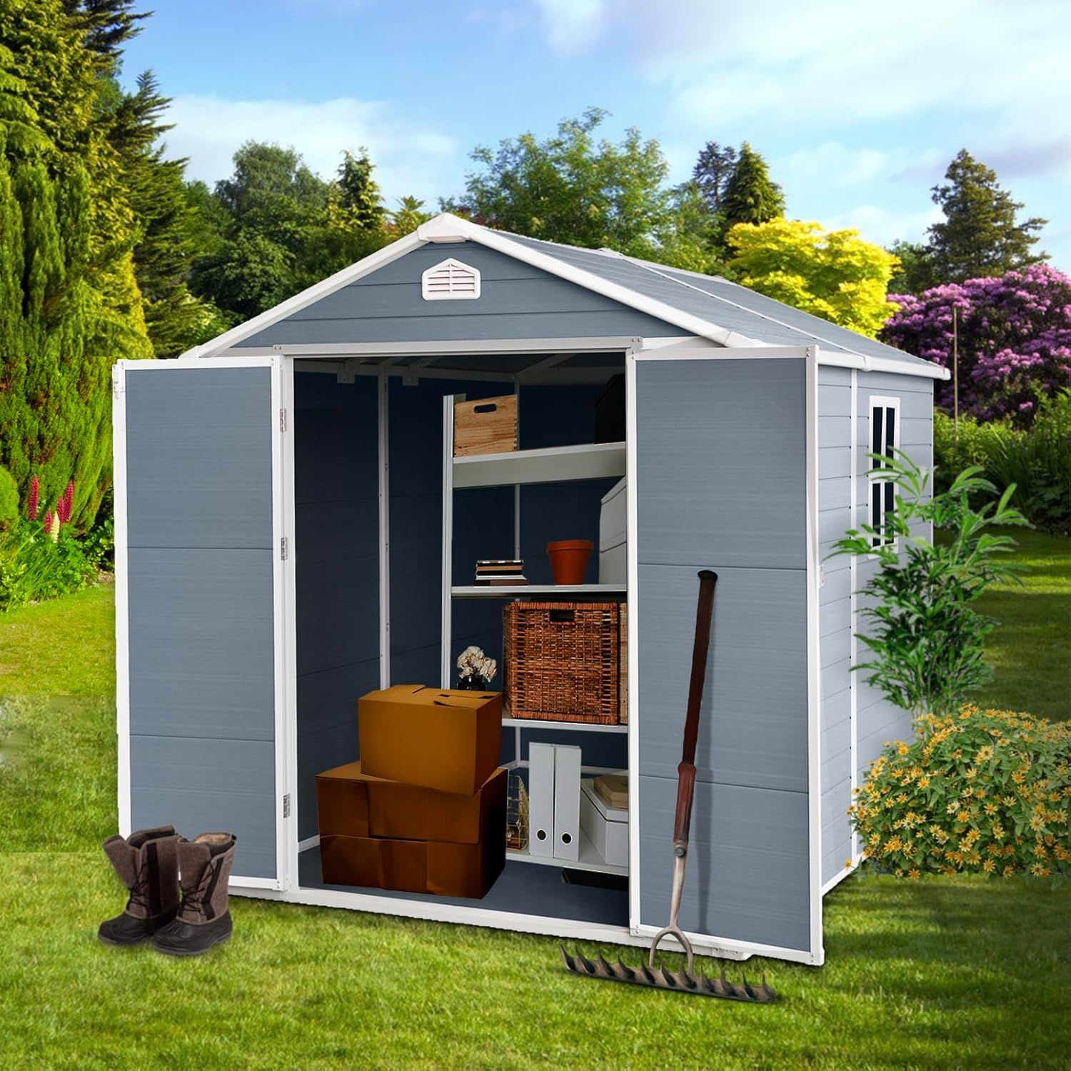 6x8 ft Outdoor Resin Storage Shed with Floor and Window,