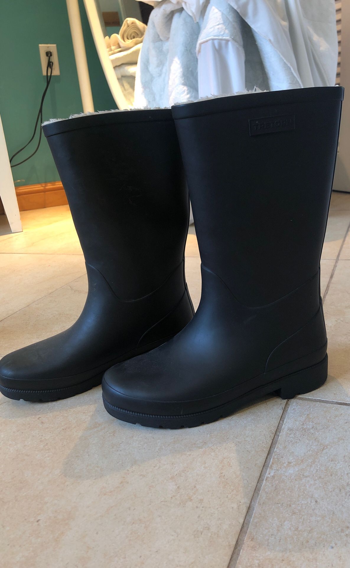 Tretorn Black Fur Lined Rain Boots