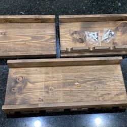 New Set of 3 Rustic Wooden Wine Rack Shelves Wall Shelf Brown Wood