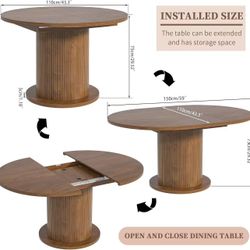 🥨43.3 inch 59 inch Adjustable Size Round Dining Table for 4 6, Unique Design Modern Farmhouse Kitchen Table, Circle Dining Tables