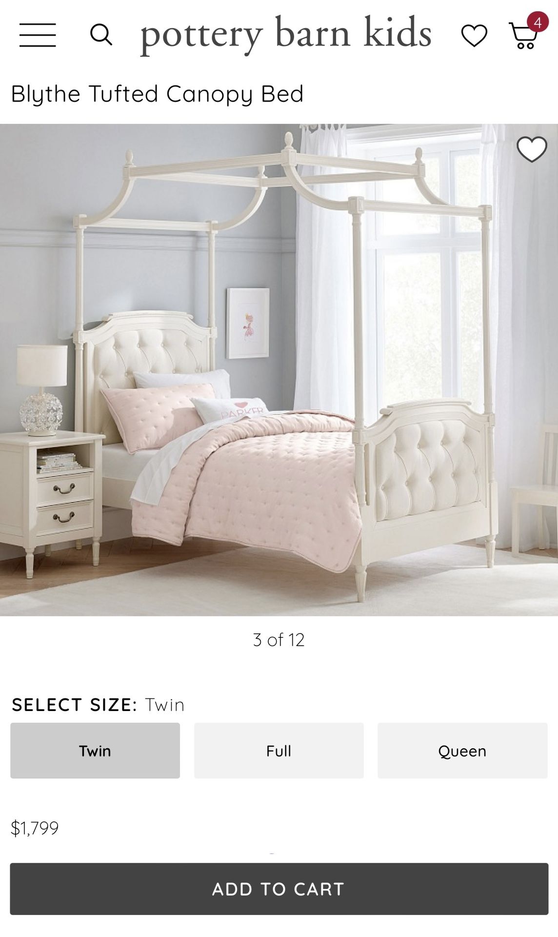 Pottery Barn Blythe Canopy Twin Bed W/Mattress