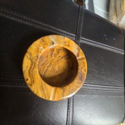 Vintage Onyx Marble Ashtray | 5" Round Stone Trinket Dish | Mid-Century Modern