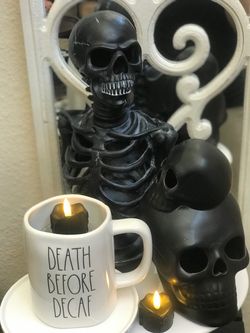 Rae Dunn mug & Skeleton display