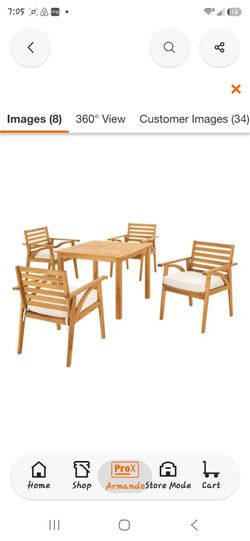 5-Piece Outdoor Wood Dining Set with Cushions