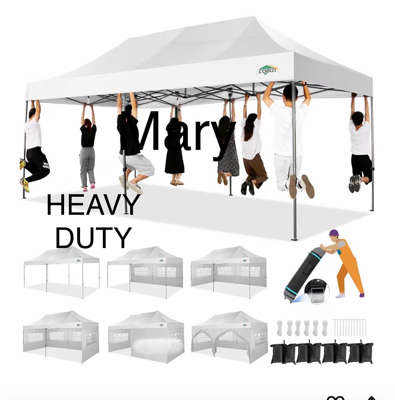 10x20 Pop Up Canopy with 6 Sidewalls and Windows, Ez Up Outdoor Instant Canopy Tent for Parties, Adjustable Waterproof Canopy