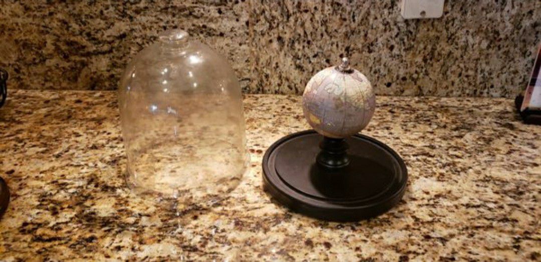 World Globe With Glass Dome on Wooden Base - NEW
