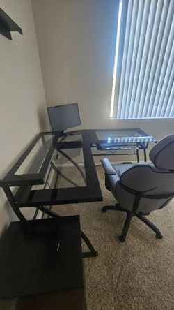 Black Glass L-Shaped Corner Desk