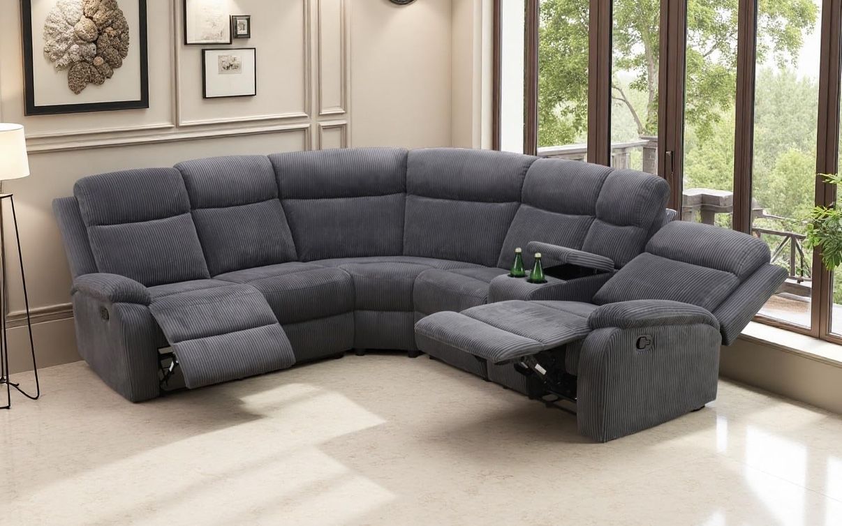 Gray  Corduroy Fabric Recliner Couch