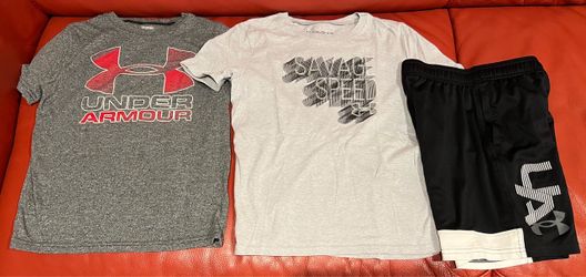 Boys Youth Under Armour Shirt & Shorts Set (Size Small)