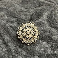 Vintage Silver & White Crystal Floral Brooch