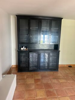 FREE Large Black Wood Hutch Cabinet with Glass Doors