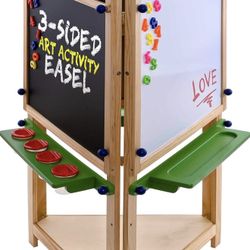 U.S. Art Supply Children's 3-Sided Art Activity Easel with Chalkboard, Large Paper Roll, Shelf