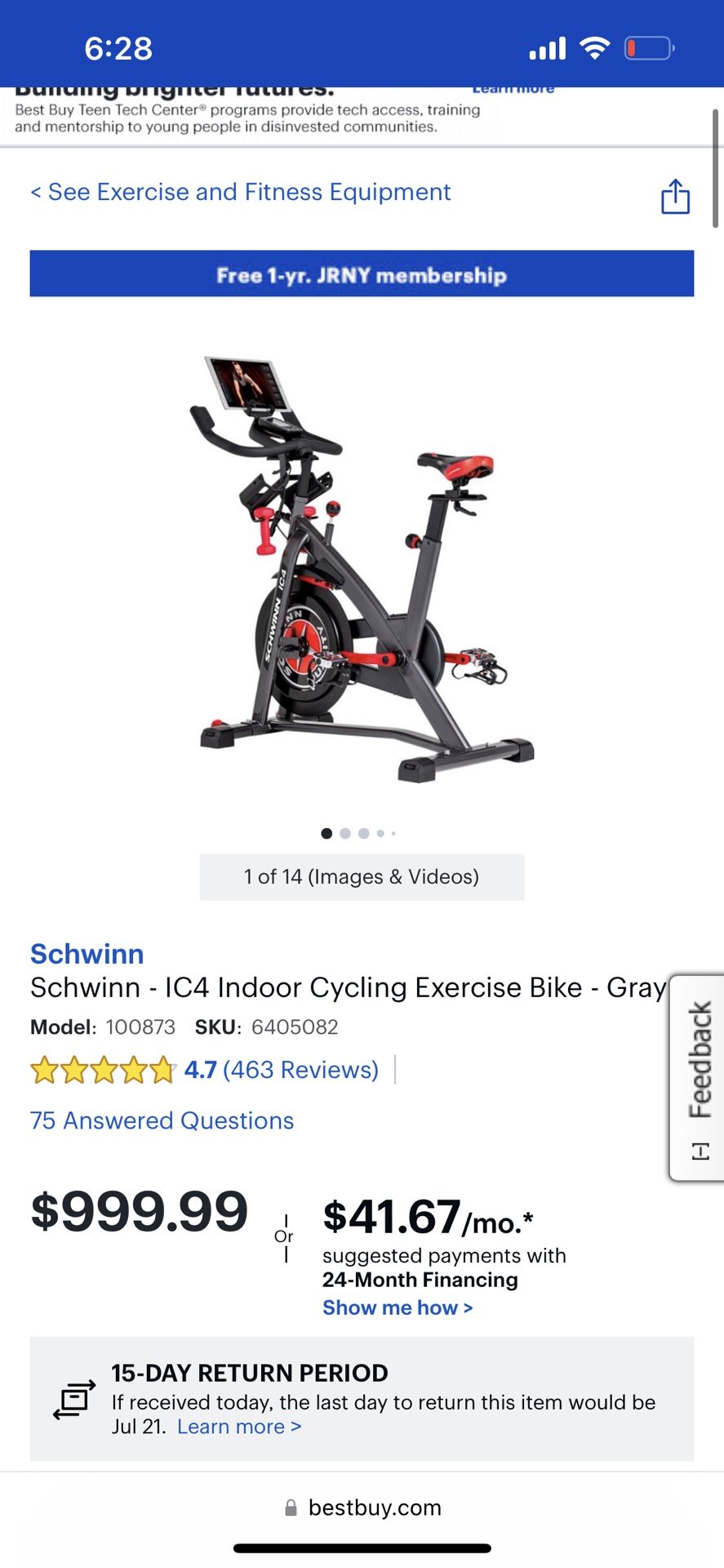 Stationary bike Schwinn Cycle Bike