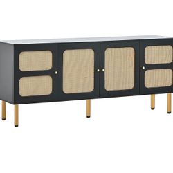 Boho Console Table,narrow console table,entry way table with Rattan Door 