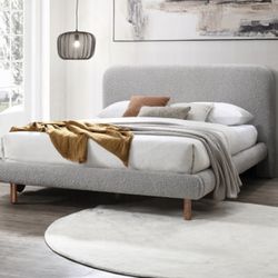 Modern Boucle Grey Queen Bed Frame
