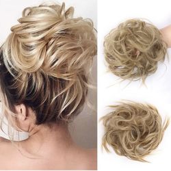Bun Hair Piece Tousled Updo Wavy Buns Hair Extension with Elastic Rubber Band Extensions Hairpiece Synthetic Chignon Hairpiece for Women(24#Honey Blon