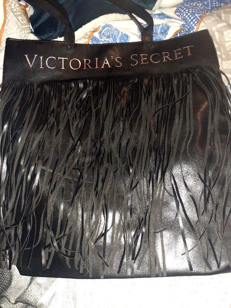victoria secret black fringe purse