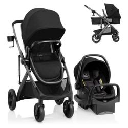Evenflo Pivot Suite Modular Travel System with LiteMax Infant Car Seat, Dunloe Black